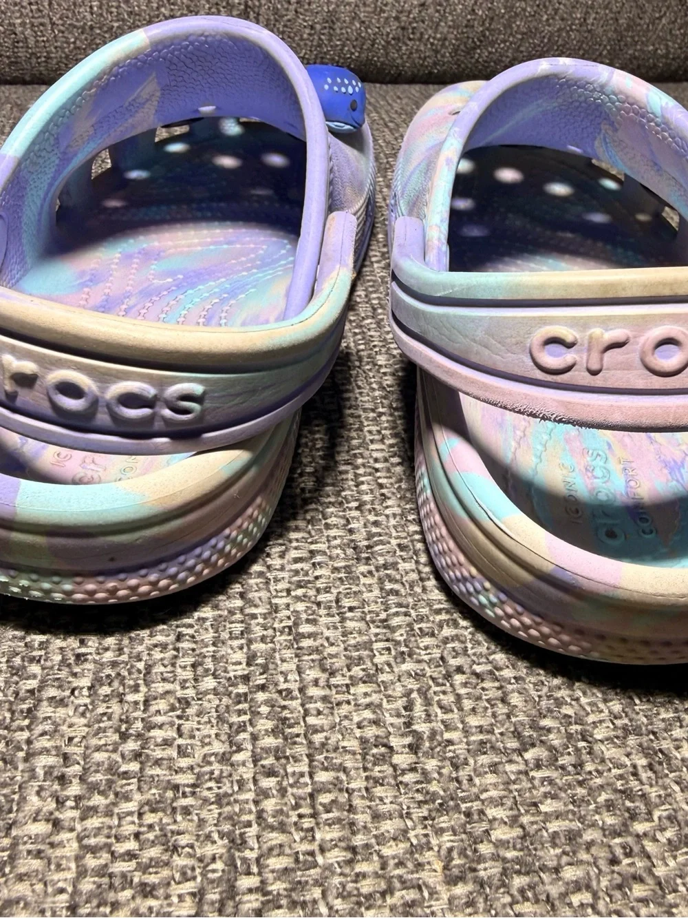 Crocs Kids' Classic Marbled Clogs in a purple/pink and blue  size C11